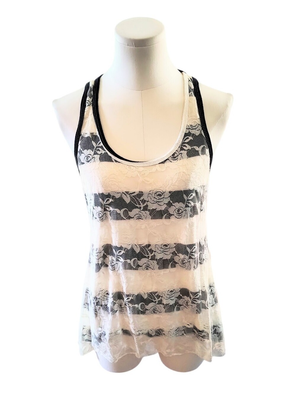 Y2K Vintage DNA Couture Navy Blue White Striped Lace Back Tank Top Size Large